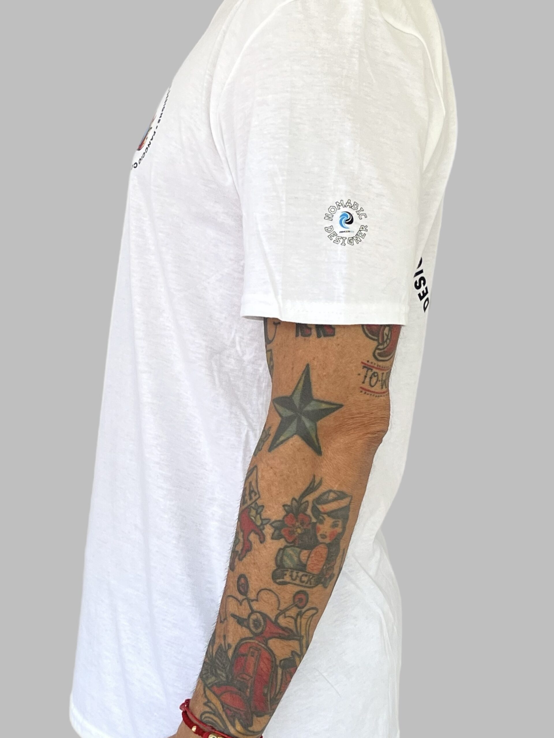 Men's Nomadic Designer Skull Helmet Fire Short Sleeve Tee - Image 4