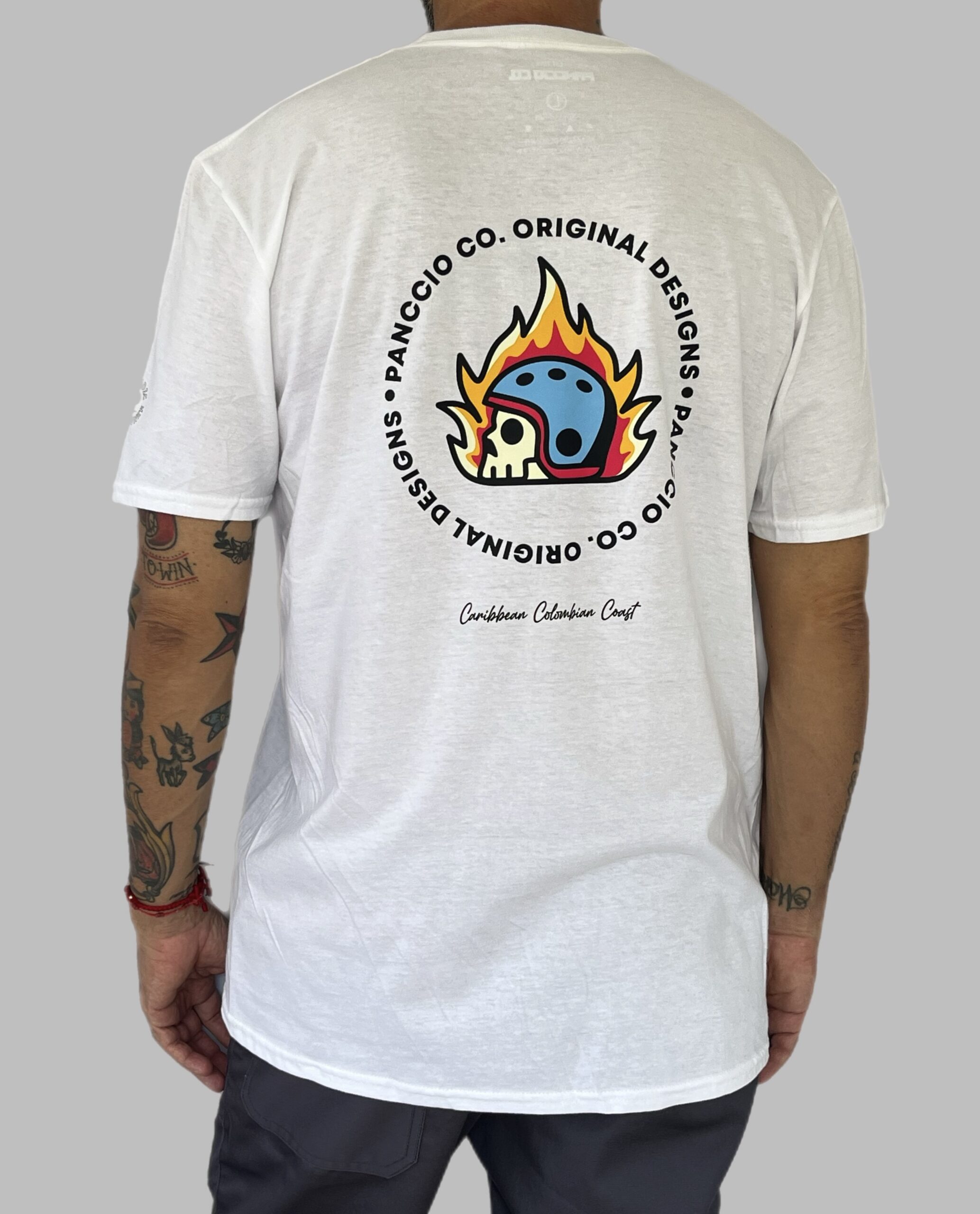 Men's Nomadic Designer Skull Helmet Fire Short Sleeve Tee - Image 2