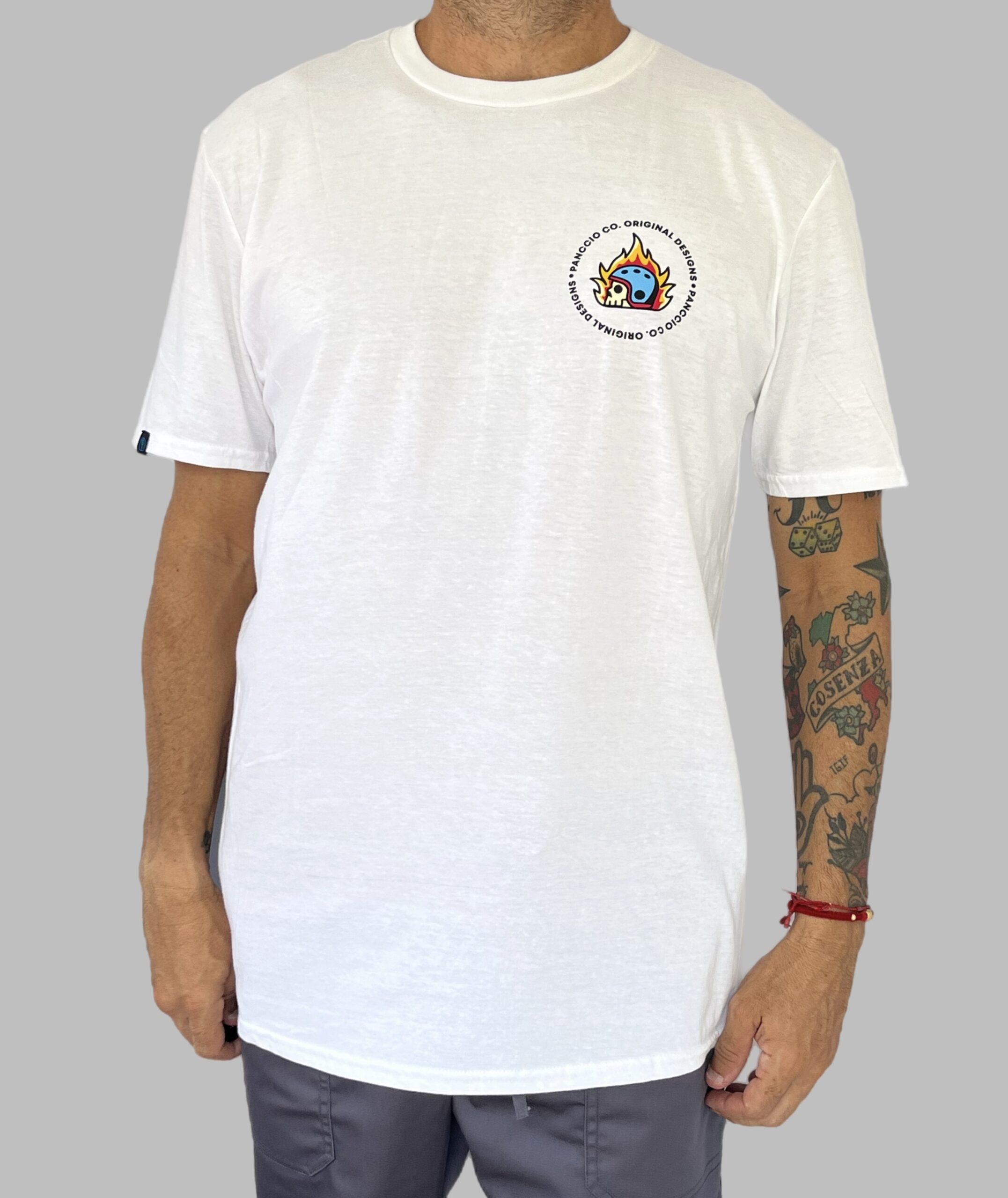 Men's Nomadic Designer Skull Helmet Fire Short Sleeve Tee