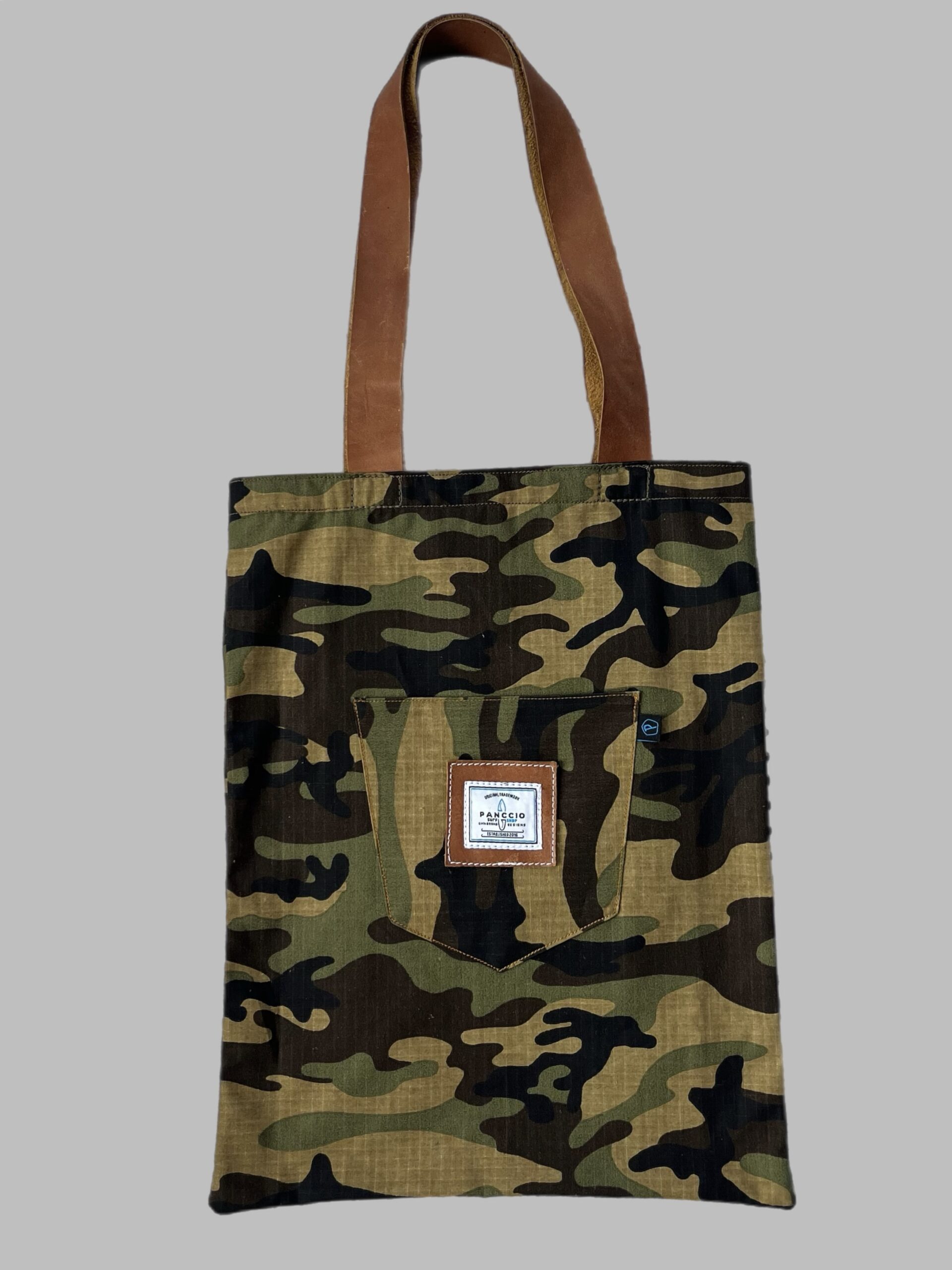 Womens Military Leather Pocket Tote Bag
