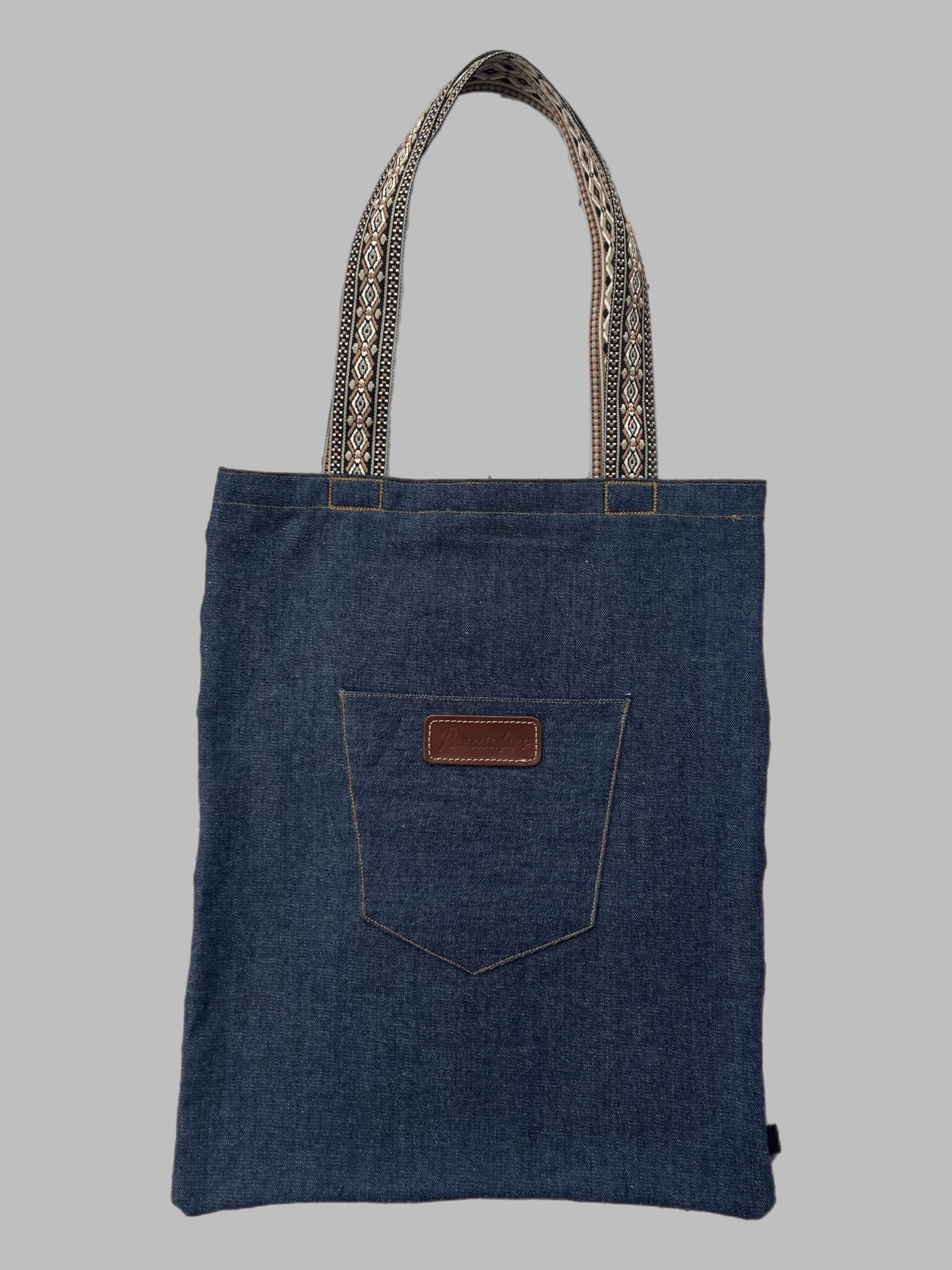 Womens Navy Jeans Native Pocket Tote Bag