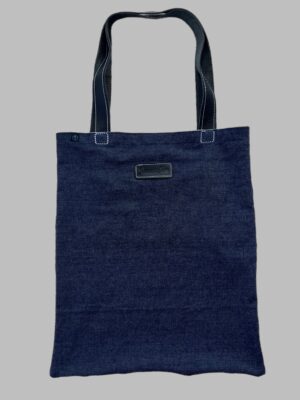 Womens Navy Jeans Leather Pocket Tote Bag