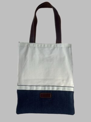 Womens Navy Jeans Leather Pocket Tote Bag